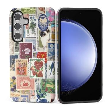 Imagem de Kapadiy Capa para Samsung Galaxy S24 [design vintage de colagem de carimbo] - Proteção dupla híbrida (silicone + policarbonato rígido) à prova de choque, capa protetora para homens e mulheres