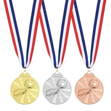 Imagem de PATIKIL Medalhas de prêmio de metal de 5 cm, 3 medalhas de vencedor com fita de pescoço para participação de adultos, dourado/prata/marrom (estilo futebol americano 1)
