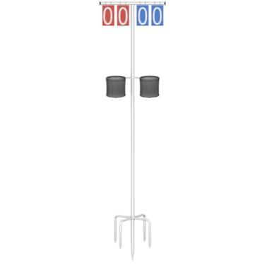 Imagem de Queension Flipper de placar com suporte, placar Cornhole com suporte de bebida para jogos Corn Hole, marcador de pontuação com base de pinos, placa de pontuação para acessórios de basquete, esportes