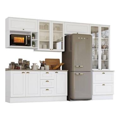 Imagem de Cozinha Completa Americana 7 Peças Com Cristaleira Branco - Móveis Henn Branco