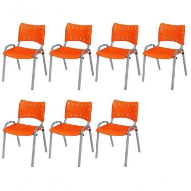 Imagem de Cadeira Iso Base Cinza, Igreja, Escola, Escritório - Laranja Kit 7 Peças