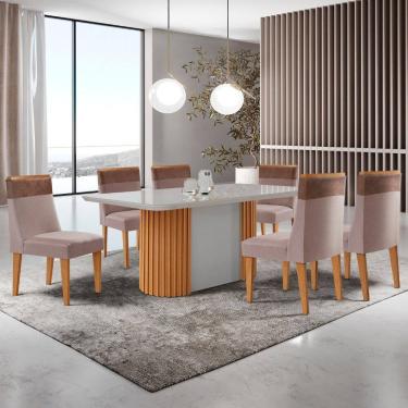 Imagem de Mesa de Jantar Aspen 180cm Tampo MDF Vidro com 6 Cadeiras Andes Moderna Mobília
