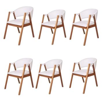 Imagem de Kit 6 Cadeiras Madeira de Eucalipto Estofada Courino Hibisco Branco/Amêndoa