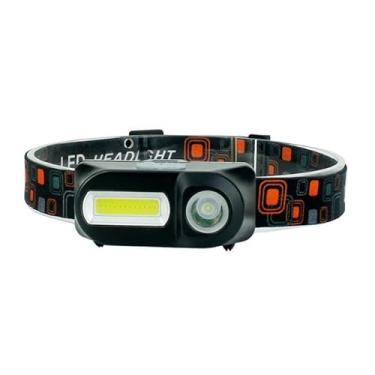 Imagem de Lanterna Cabeça Capacete Recarregavel Led T6 + 1 Led Cob - Recarregável USB e À Prova D'Água - Para Uso em Acampamento, Trilha, Pesca, Corrida e Ciclismo