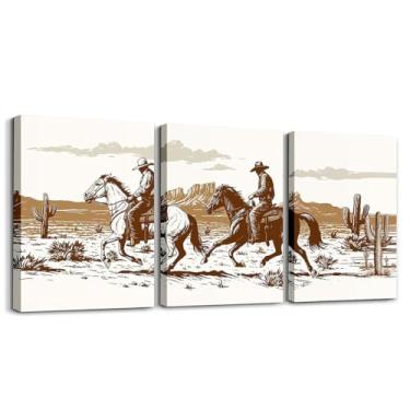 Imagem de Feelyou Arte de parede em tela infantil ocidental para sala de estar quarto de cowboy do oeste selvagem decoração de parede para banheiro cowboy ocidental meninos meninas arte pôsteres pintura estilo