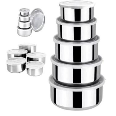 Imagem de Conjunto De Potes Para Alimentos Inox Com Tampa Jogo 5 Peças Wbcom