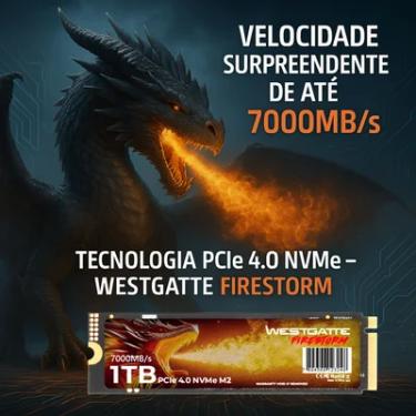 Imagem de Disco Sólido Interno (ssd) Westgatte 1TB M.2/Nvme 4.0 Firestorm Para Notebook, Laptop, PS5, Desktop, PC, Fotográfos, Designers, Criadores de Conteúdo