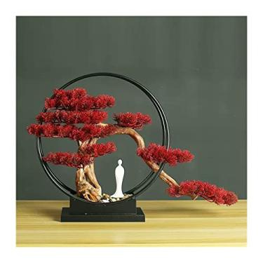Imagem de Plantas Artificiais Zen Bonsai Artificial, Plantas de Mesa Falsas Decoração de Quarto para Exibição de Mesa Simulação Escritório Sala de Estar Zen Decoração de Jardim Vaso Sintético (Vermelho)