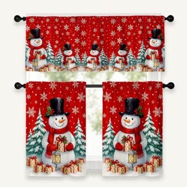 Imagem de Cortinas de cozinha de Natal 91 cm de comprimento, cortina vermelha de Natal para cozinha, conjunto de 3 peças, cortinas de janela de cozinha e sanefas sobre a pia para decoração de cozinhas Cortina