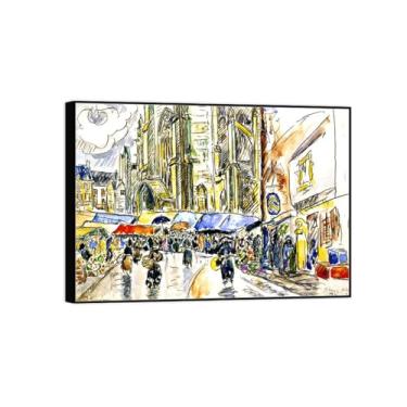Imagem de Pintura famosa de arte de parede em tela para decoração de casa - Mercado - Pôster de moldura preta e impressões para sala de estar 70 x 100 cm 27 x 39 pol