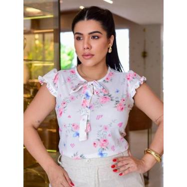 Imagem de Blusa Social Feminina em Crepe Estampada com Babados nas Mangas - Mari