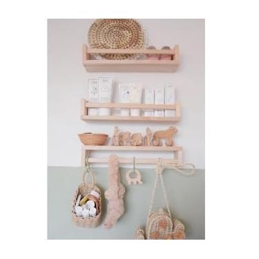 Imagem de Kit 3 Prateleiras com Cabideiro para Quarto Infantil Madeira Pinus Natural