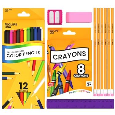 Imagem de Kit de material de volta às aulas para crianças, conjunto de material escolar, kit de materiais escolares, lápis de cor para crianças, conjunto de lápis de cor, giz de cera a granel para sala de aula