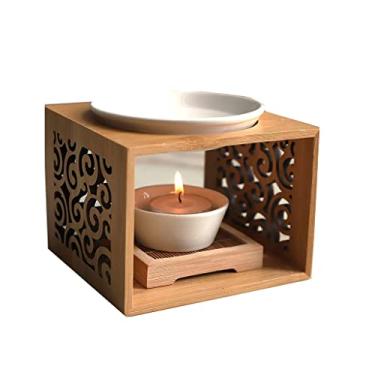 Imagem de Aquecedor de cera derretida, queimador de óleo essencial de madeira, perfumado, vela com suporte de vela para ioga, spa, casa, quarto, presente, cera, derretimento
