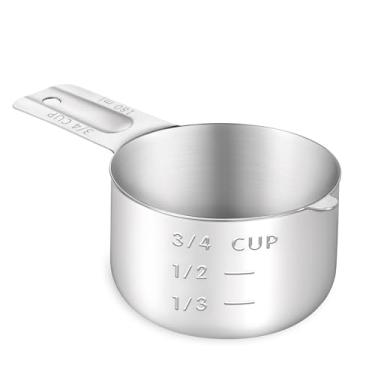 Imagem de Copos medidores de aço inoxidável 3/4 (180 ml, 170 g) Colher métrica para cozinhar café, pode ser lavado na lava-louças, métricas e medidas dos EUA