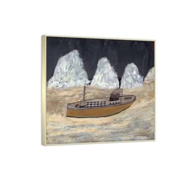 Imagem de RYLJCZ Reproduções de pinturas famosas de Alfred Wallis-(Voyage to Labrador) Impressões em tela - quadros decorativos para sala de estar 70 x 70 cm (27,6 x 27,6 pol) molduras de champanhe