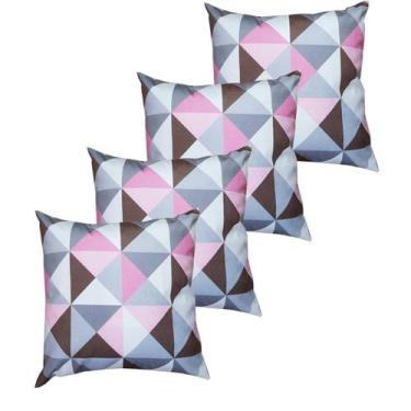 Imagem de Kit 4 Capas Para Almofada 45 cm x 45 cm Suede Triângulo Rosa - Casa Ch