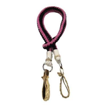 Imagem de Rédea P/ Cavalo Em Lã Torcida Grossa Com Ponteiras Couro Crú Roxo C/ P
