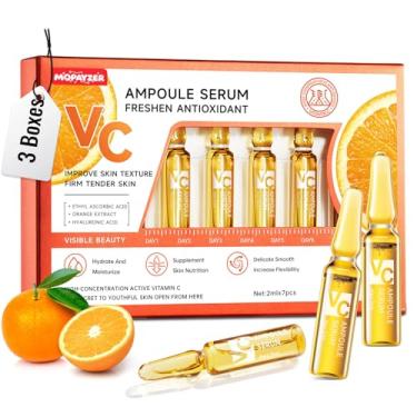 Imagem de Soro facial de vitamina C, ácido hialurônico + niacinamida + ácido ascórbico, ampolas de soro facial antienvelhecimento para rugas, firmeza e hidratação, vitamina C orgânica para rosto com três caixas