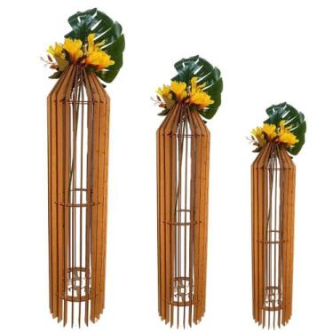 Imagem de Vaso de Chão Decorativo Grande MDF PENEDO - LENOBRE, MDF CRU, Kit com 