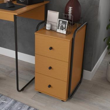 Imagem de Gaveteiro Mesa de Cabeceira Multiuso Organizador com Rodinhas e 3 Gavetas Criare Escritório Quarto Home Office (Nature com Preto)