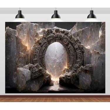 Imagem de Loccor 2,1 x 1,5 m Tecido Fantasia Vintage Pedra Gate Pano de Fundo Crack Jade Ghostdom Scene Portal para o Submundo Fotografia Fundo para Noite Assustadora Decoração de Festa de Halloween Adereços de