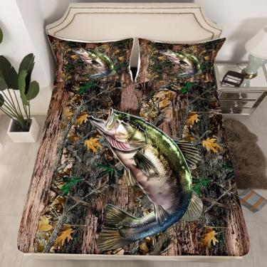 Imagem de Feelyou Jogo de lençol casal camuflado para crianças, adolescentes e adultos, vida marinha e mar, com bolso profundo (sem lençol superior) 3 peças com 2 fronhas