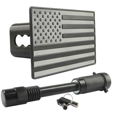 Imagem de Capa de engate de reboque com bandeira americana com pino de 1,5 cm de diâmetro, trava de engate de reboque mais longa para receptores de 5 cm, acessórios de caminhão, plástico ABS, sem ferrugem, sem