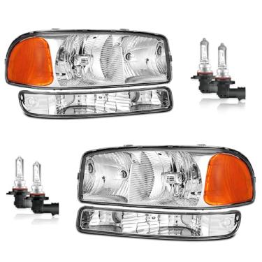 Imagem de Vizotae Faróis para GMC Sierra 1999-2007, para substituição de farol de halogênio GMC Yukon 2000-2006, farol alto/baixo com lâmpadas, lado do motorista e do passageiro