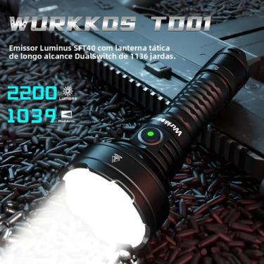 Imagem de Lanterna Tática Recarregável Wurkkos TD01 2200Lm USB-C LED À Prova D'Á