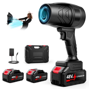 Imagem de Limpador de pó portátil sem fio soprador de folhas, sopradores elétricos portáteis de 50.0000 RPM com 2 baterias, soprador de jato turbo de alta velocidade para limpeza de pátio, cuidados com o