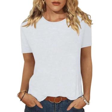 Imagem de Camiseta feminina EADINVE, gola redonda, manga curta, folgada, branca