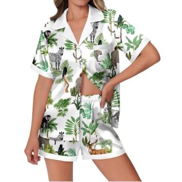 Imagem de Conjunto de pijamas Ekouaer para mulher, seda, cetim, estampa de anima