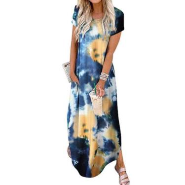 Imagem de Vestido feminino Jeqeocafy, de verão, casual, solto, manga curta, maxi