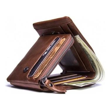 Imagem de Contatos de couro genuíno Wallet Knight com três dobras para homens - 