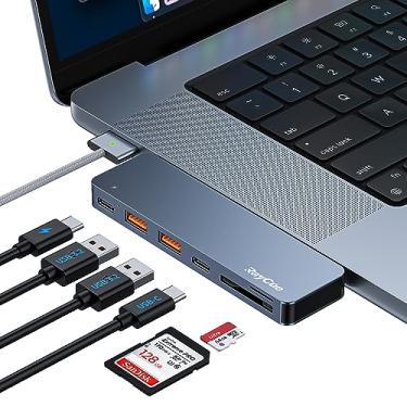 Imagem de RayCue Adaptador USB C para MacBook Pro/Air M1 M2 2023 2022 2021 33.0 cm 38.1 cm 40.6 cm, adaptador MacBook 6 em 2, adaptador MacBook USB 10Gbps 2*USB 3.2, transferência de dados USB C, leitor de