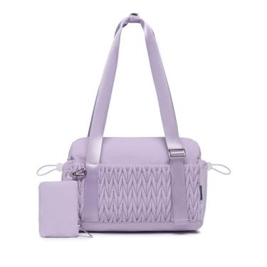Imagem de Pequena bolsa de ginástica feminina acolchoada com compartimento molhado e bolsa de moedas, linda bolsa de viagem para meninas, treino, esportes, viagens, Roxo claro