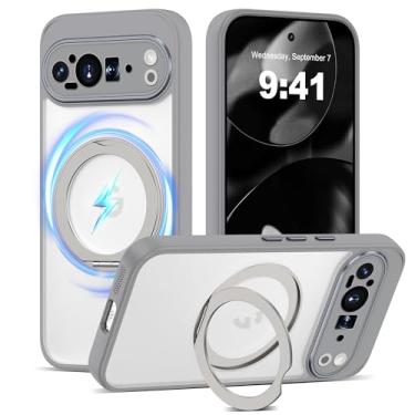 Imagem de AmoraAqua Capa compatível com Google Pixel 9 Pro XL com suporte magnético de 360° [compatível com Mag-Safe] Capa de celular translúcida à prova de choque para Google Pixel 9 Pro XL de 6,8 polegadas