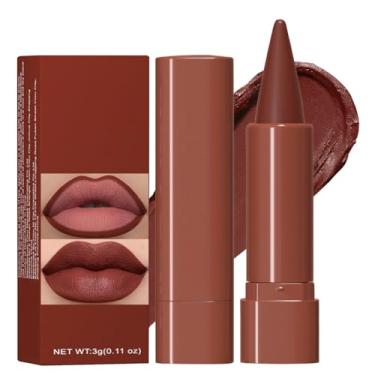 Imagem de Erinde Conjunto de delineador labial 2 em 1 e batom, delineador labial cremoso, cor fosca, marrom escuro e vermelho, delineador labial cremoso, alta pigmentação, longa duração, à prova d'água, à prova