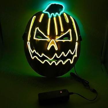 Imagem de SHANJIA Máscara de Halloween, máscara iluminada, crânio assustador com iluminação LED para festival de Halloween, cosplay, baile de máscaras, festa de carnaval (estilo 5)