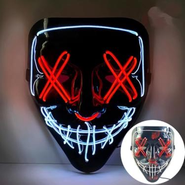 Imagem de SHANJIA Máscara de Halloween, máscara iluminada, crânio assustador com iluminação LED para festival de Halloween, cosplay, baile de máscaras, festa de carnaval (estilo 5)