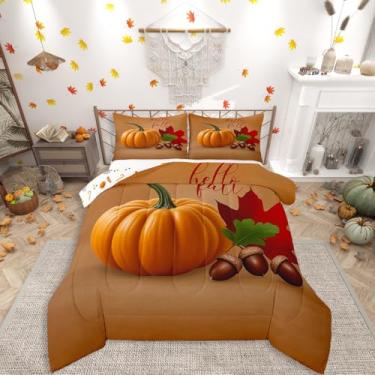 Imagem de Erosebridal Jogo de cama casal com tema de colheita de outono, abóbora, retrô, casa de fazenda, dia de Ação de Graças, lençol vintage, para crianças, meninos, meninas, adolescentes, adultos, mulheres