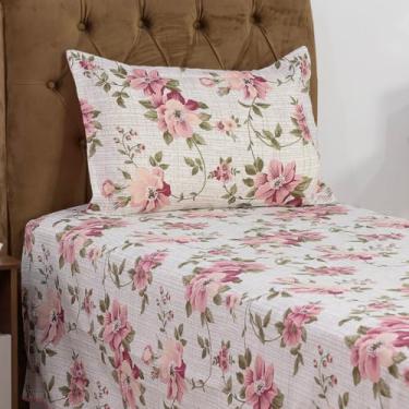 Imagem de Kit Colcha Viena Solteiro 3 Peças | Cobre-Leito Estampado + Fronha + Lençol Branco com Elástico | Roupa de Cama Solteiro Completa e Charmosa (Mercedes (Rosa))