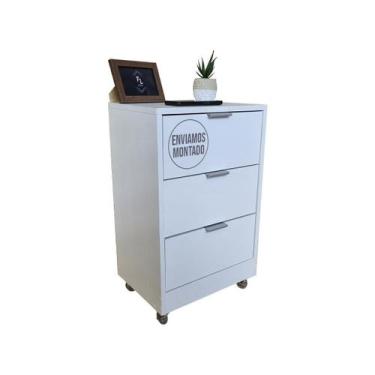 Imagem de Mesa De Cabeceira 50Cm 3 Gaveta Quarto Pux. Cinza Rodinha - Fl Decor