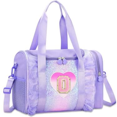 Imagem de Bolsa de dança com monograma personalizada para meninas – Mochila Oxford leve resistente à água para crianças de 3 a 6 anos para balé, festa do pijama e ginástica, Roxa, O