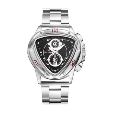 Imagem de OIDEA Relógio masculino triangular: relógios masculinos de quartzo analógico com mostrador de bolinhas de luxo com pulseira de aço inoxidável, Prata