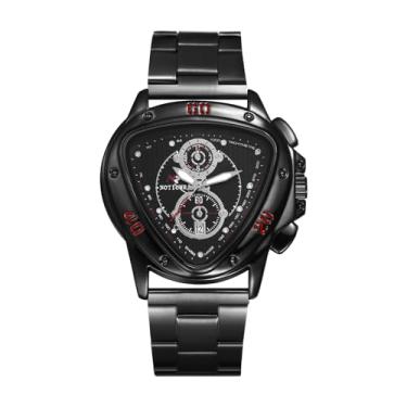 Imagem de OIDEA Relógio masculino triangular: relógios masculinos de quartzo analógico com mostrador de bolinhas de luxo com pulseira de aço inoxidável, Preto