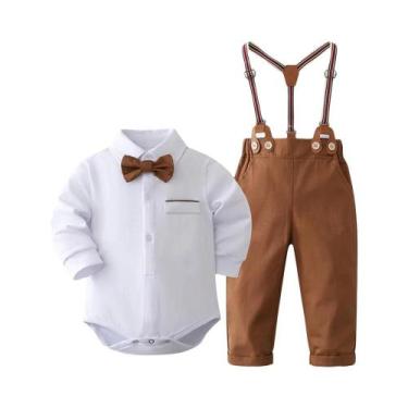 Imagem de Macacão de Algodão para Bebê Menino - Roupa Formal para 0 a 24 Meses, 