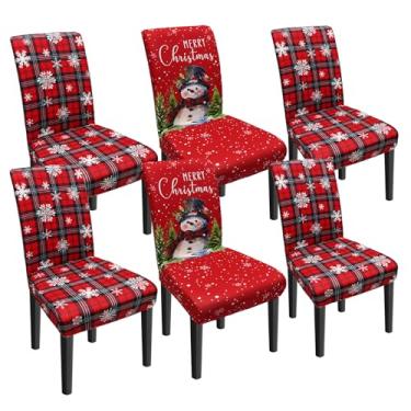 Imagem de wefrea Conjunto de 6 capas de cadeira de Natal, boneco de neve, para festas, cozinhas, capas de assento removíveis para cadeiras, decorações de Natal para ambientes internos