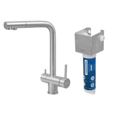 Imagem de Monocomando Tramontina Monde Filter Ultra Aço Inox Com Saída Adicional Para água Filtrada + Filtro